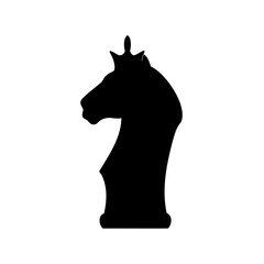 Silhouette of a chess knight piece against a plain white background.