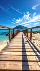 Fototapeta premium Wooden Dock Leading to Island Beach Summer Landscape