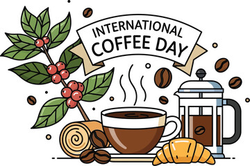 Naklejka premium Celebrate international coffee day with a French press