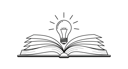 Open book with a light bulb above it, symbolizing knowledge