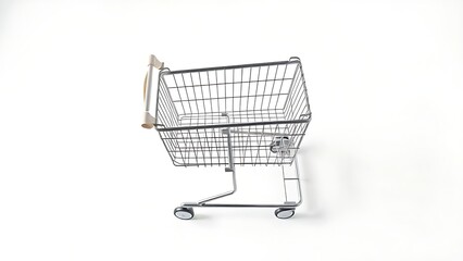 Minimalist metal shopping cart isolated on white, highlighting clean design and simplicity.