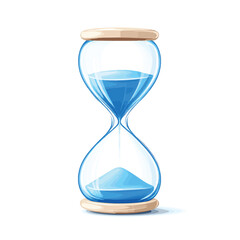 Abstract Hourglass With Flowing Blue Sand On White Background , vector style simple color