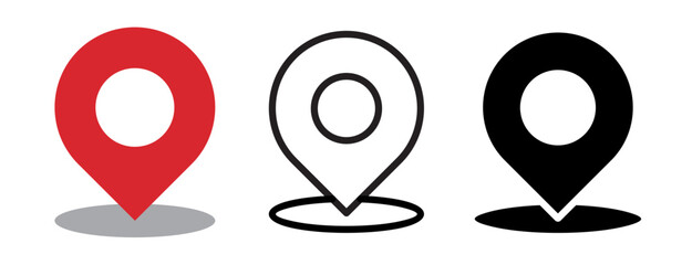 Flat Vector Location Pin Icons Set Showing Map Markers in Different Styles for Navigation and Map Design