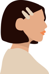 Minimalist Illustration of a Womans Profile with Hair Clips.