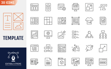 Template Icons set. Includes layout, flowchart, wireframe, and more. Vector illustration