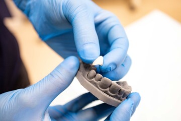 close-up of dentist hand with dental tools