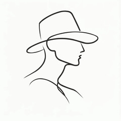 Minimalist line art portrait of a person wearing a hat, elegance and simplicity theme