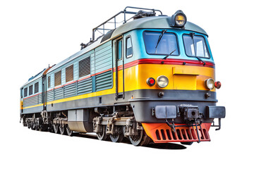 Obraz premium Colorful electric locomotive vehicle on white background isolated on a transparent background