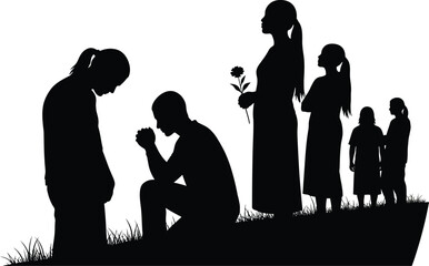 Silhouettes of grief and support, a poignant scene of mourning together