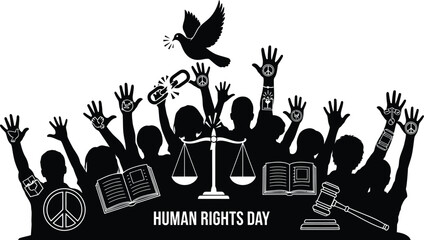 Human rights advocacy with dove, peace, justice, and freedom concepts