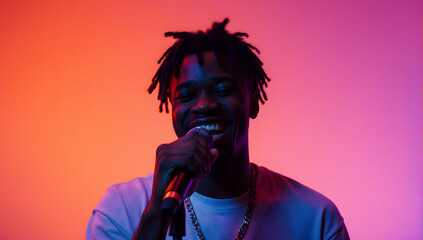 Musical Artist in the Limelight: An artist performs, illuminated by a vibrant, dynamic array of color. The stage comes alive, enhancing the moment