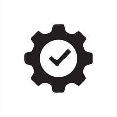 Minimalist settings icon in solid black style. The gear symbol with a central circle conveys system setup, options, tools, and customization. Ideal for UI/UX design, software, and modern digital platf