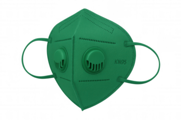 Green kn95 filtering facepiece respirator with breathing valves providing protection against airborne particles