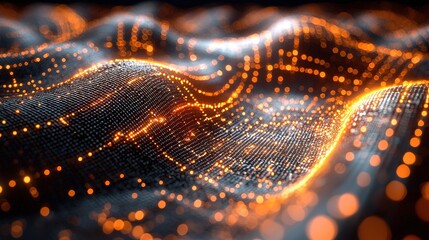 Orange Gold Dynamic Particle Wave: Tech Art Visualization