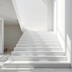 Fototapeta premium Minimalist white stair white staircase modern interior clean design soft natural light pastel texture