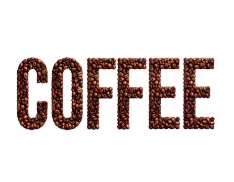Word “Coffee” Composed of Coffee Beans on Bright Background