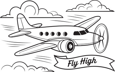 Cartoon Airplane Coloring Page – Cute Kids Aircraft Illustration for Learning and Fun"