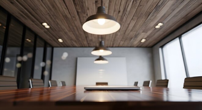 Low Angle View of Laptop on Conference Room Table