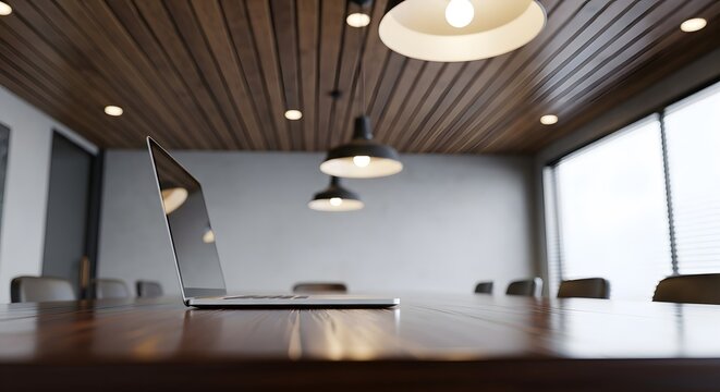 Sleek Laptop on a Conference Table in a Modern Office