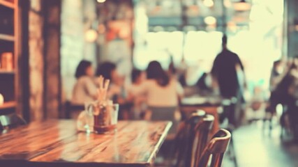 Blurred interior of a cafe with diners at tables