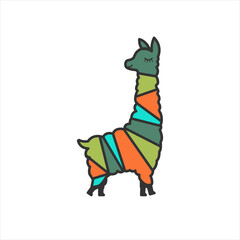 Cute llama mascot logo for preschool, daycare, and kids education. Colorful geometric character design with playful abstract style, friendly branding, and professional vector identity template.