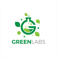 Green lab logo with flask and leaf for agriculture and food tech