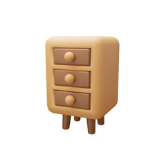 Cartoon Style Minimalist Bedside Table Nightstand with Drawers 3D Illustration