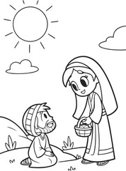 Fototapeta premium line art jesus meeting mary magdalene after resurr.eps