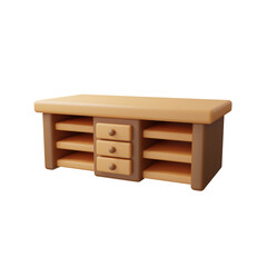 3D Rendered Modern Minimalist Wooden Table with Drawers and Shelves Furniture