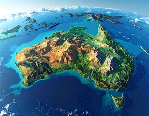 Detailed topographic map of Australia