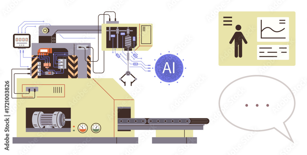 Aufkleber robot arm operated by ai analyzing data and functioning in production. ideal for automation, ai tech