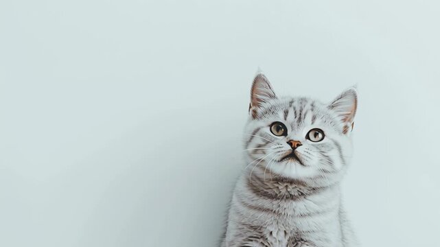 Adorable gray tabby kitten against minimalist white background
