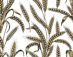 Detailed wheat pattern on white background