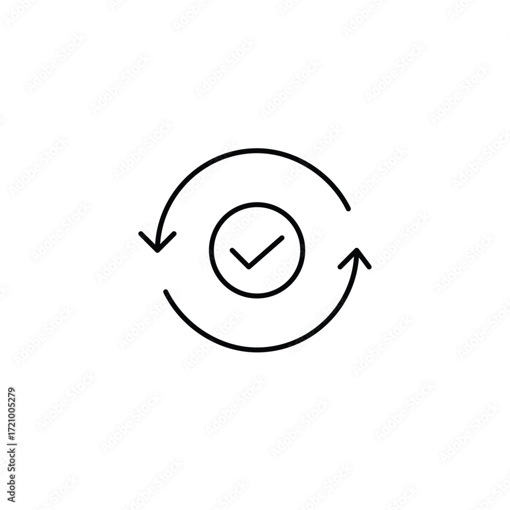 Poster checkmark in refresh arrows. revalidated or reconfirmed. pixel perfect, editable stroke vector icon