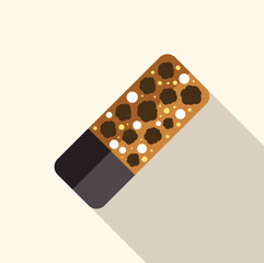 Flat design icon of a protein bar with nuts and chocolate chips, ideal for healthy lifestyle or fitness projects
