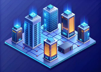 Futuristic Digital City. Network of Servers and Data Centers