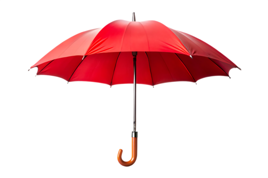 Red umbrella with wooden handle on white background isolated on a transparent background