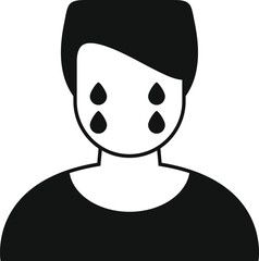 Simple black and white icon of a crying person with tears streaming down their face, expressing sadness and grief
