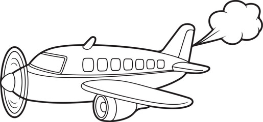 Cute Cartoon Airplane Illustration – Kids Coloring Book Style Vector