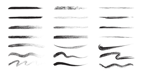 Black Ink Brush Strokes Collection on White Background.