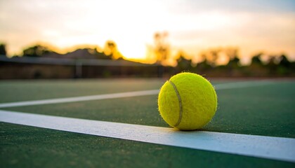 Tennis ball on court at sunset (1)