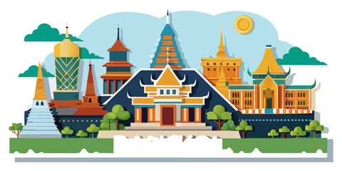 Paper Art Cityscape of Bangkok with Temples and Modern Buildings.