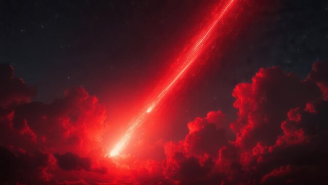 Fiery meteor streaking across a night sky filled with clouds