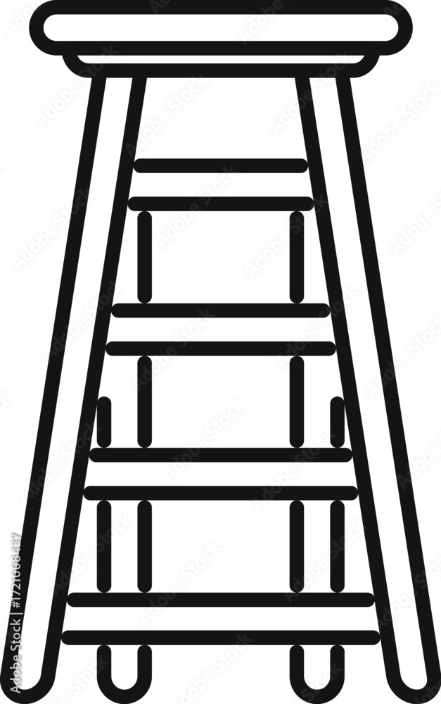 Poster simple black and white line drawing of a folding bar stool with three steps and rounded seat
