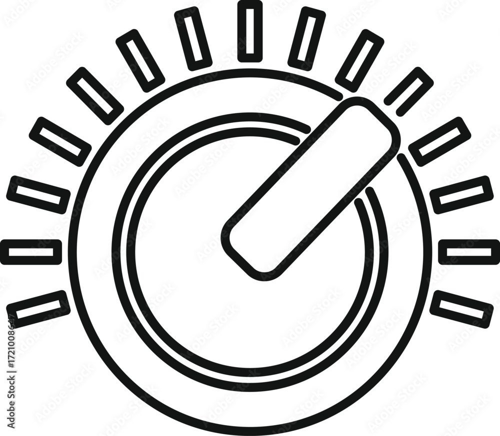 Poster Simple black and white line drawing of a round knob with rays indicating increasing power setting