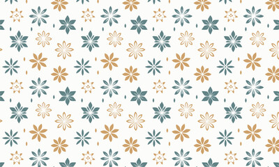 Elegant Christmas Seamless Pattern with Gold and Teal Snowflakes