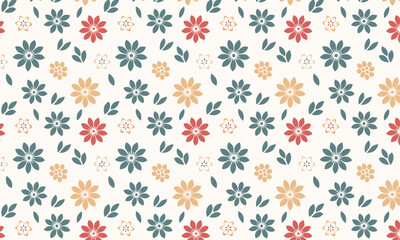 Autumn Folk Art Floral Seamless Pattern with Embroidery Texture