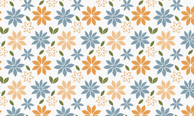 Cheerful and Modern Floral Seamless Pattern with Line Art Flowers