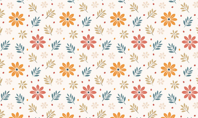 Charming Autumn Floral Seamless Pattern with Embroidery Texture
