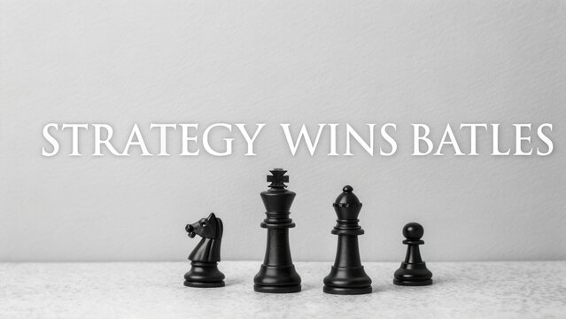 Black chess pieces with quote about strategy on light background for motivation and inspiration - Powered by Adobe